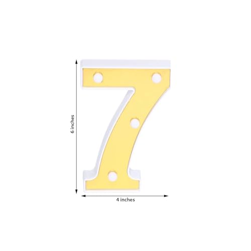 Image of Efavormart 6 inch Gold Marquee Number 7, Mirror Front Warm White LED Light Up 3D Sign, Battery Operated 72H Glow for Wedding Party & Wall Decor