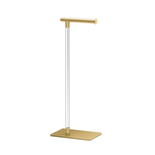 Gatco 1331B Modern Rectangle Base Freestanding Toilet Paper Holder 22.25" Brushed Brass/Acrylic with Weighted Base