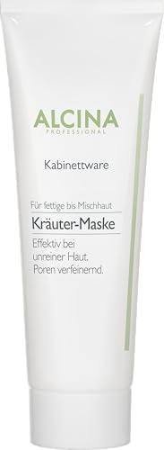 ALCINA Kräuter-Maske - 1 x 250 ml - Fettige Haut - Lässt die Poren verfeinernd erscheinen - Mildert Rötungen - Effektiv bei unreiner Haut - Mit Kaolin, Salbei und Lavendelöl