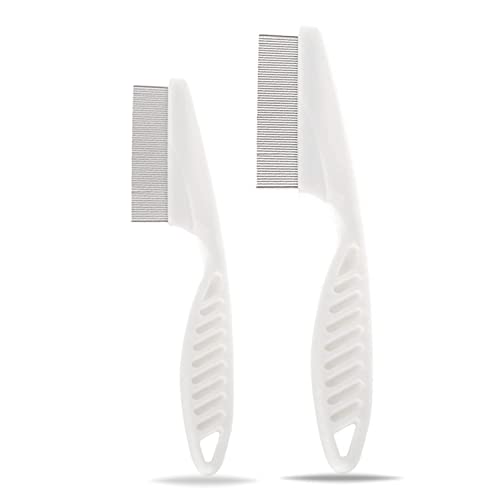 Long Handle Metal Hair Nit Comb Removes Head Nits - White Comb for Pets, Kids and Adults (1 x Small + 1 x Large)