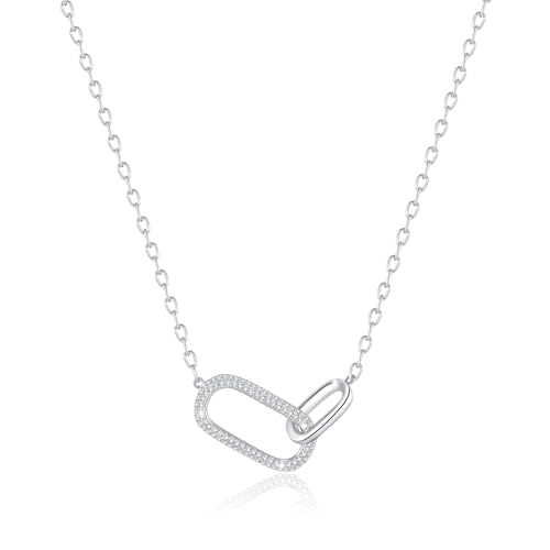 SUNFEEL 925 Sterling Silver 14K Gold Plated Pendant Necklace for Women, Dainty Interlocking Paperclip Necklaces Cubic Zirconia for Mom Wife Girlfriend Bridal Jewelry Gift for Prom Birthday Anniversary