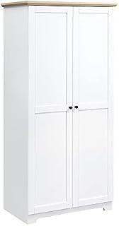 HOMCOM 172cm Wooden Storage Cabinet Cupboard With 2 Doors 4 Shelves White Living Room Bedroom Office