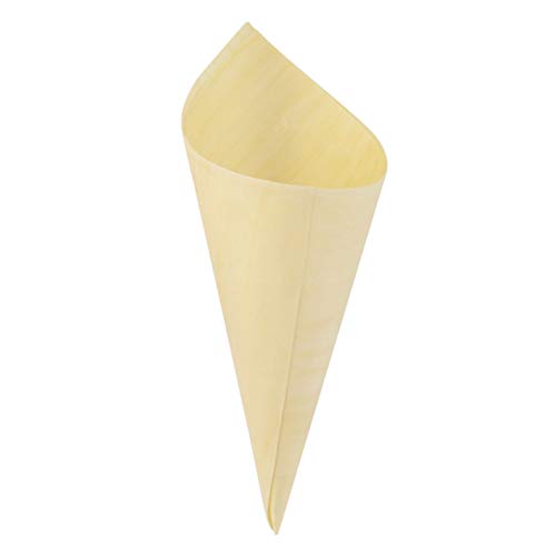 Image of PacknWood 210BBCO121- Mini Wooden Cone Kraft Paper Cones with Dipping Sauce Compartment, Disposable Appetizer Food Cups,Paper Cones,Charcuterie Cones,mini canapes cones D:1.9 inchH:4.9 inchx 3.5 inchin |1000 pcs.