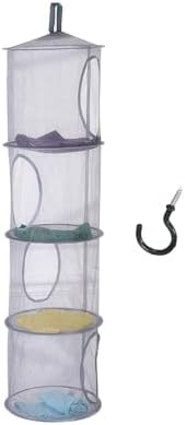 4 Tier Storage for Stuffed Animals,Storage Organizer,43.5 x12" Hanging Mesh Storage Basket with 2"Hooks,Folding Basket for Store Gloves,Shawls, Hats,Mittens, Attaches Easily to Any Rod -Grey image 3