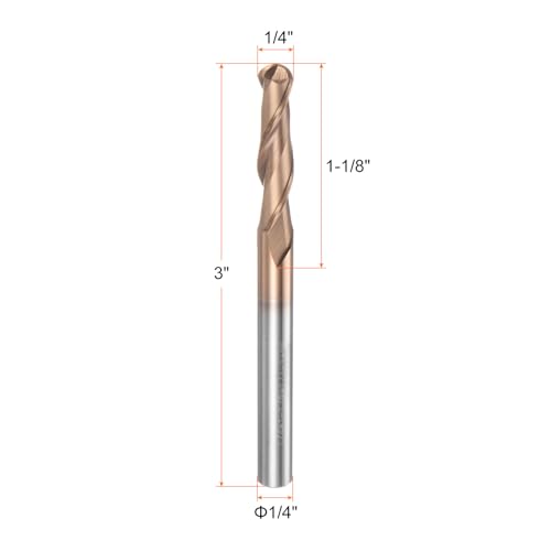 Image of HARFINGTON Ball Nose End Mill 2 Flute 1 /4 inch Diameter 1 /4 inch Shank Tungsten Carbide Spiral CNC Router Bits 1-1 /8 inch Cutting Length Single End Ball Cutting Tool for Carving Engraving