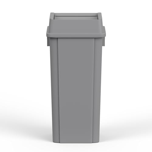 Image of 23 Gallon Gray Square Commercial Trash Garbage Can with Lid | Outdoor Office Restaurant School Kitchen