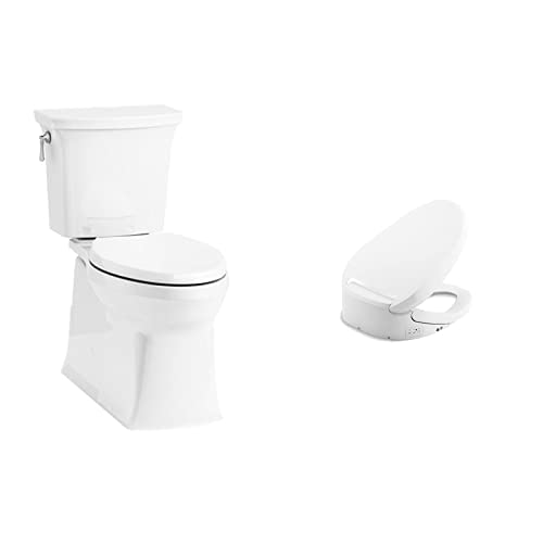 KOHLER 3814-0 Corbelle Comfort Height Elongated Toilet, Left-Hand Trip Lever, White & Elongated Warm Bidet Toilet, White with Quiet-Close Lid, Automatic Deodorization, Self-Cleaning Wand, 8298-CR-0 KOHLER 3814-0 Corbelle Comfort Height Elongated Toilet, Left-Hand Trip Lever, White & Elongated Warm Bidet Toilet, White with Quiet-Close Lid, Automatic Deodorization, Self-Cleaning Wand, 8298-CR-0
