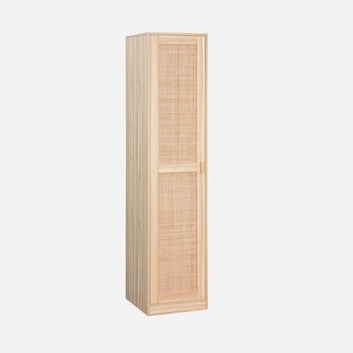 sweeek - Armoire Dressing cannage et Effet Bois. Garde-Robe 1 Porte. 5 étagères H180cm