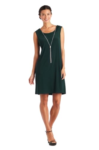 Image of R&M Richards Women's Elegant 2-Piece Shift Dress with Pleated Shimmer Duster Jacket for Mother of the Bride, Cocktail Attire