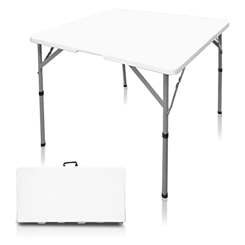 HYMnature Folding Card Table 34" Plastic Square Table with Resin Top Game Table for Puzzles Crafting Fold in Half Camping Table Utility use for Indoor Outdoor Picnic Dining Party Cover