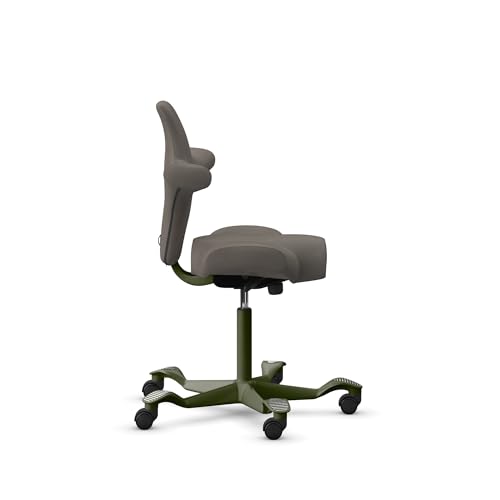 Image of HAG Capisco Sit to Stand Chair-Moss Green Frame-Upholstered Gray Ash Vinyl