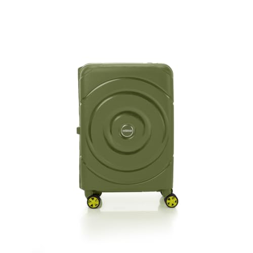 Image of American Tourister Polypropylene Amt Circurity 55Cm TSA OLV Grn 3 Point TSA Lock Luggage Complete Lining and Contrast Components, Hard, 4, Spinner, Trolley Bag, Olive Green