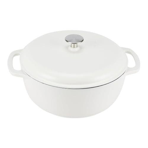 Image of Amazon Basics Enameled Cast Iron Dutch Oven Pot with Lid, Round, Dual Handles, Heavy-Duty, Oven Safe for Stews, Roasting, Baking, 7.3-Quart, Matte White