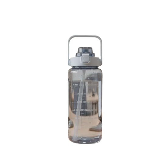 Image of 2L Transparent Motivational Water Bottle with Straw & Time Marker | Leak Proof BPA Free Sports Drinking Bottle for Gym, Office, School & College | Break Resistant with Belt Handle(Grey)