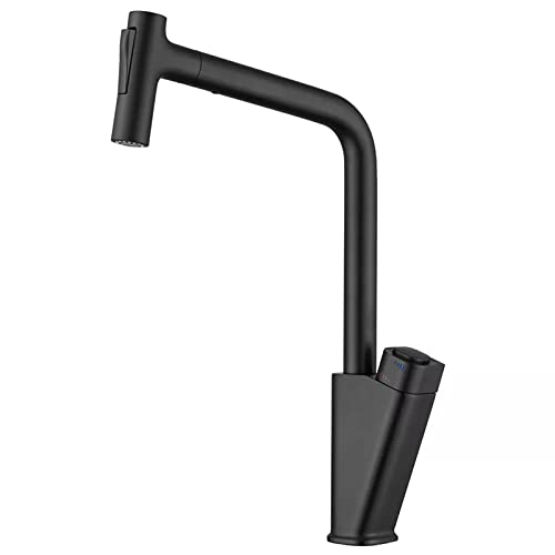 WOTZOV Grifo de Cocina con rociador extraíble de 2 Modos, Grifo Giratorio de latón con Memoria de Temperatura, Interruptor pulsador, Mezclador de Agua fría y Caliente, Color Negro