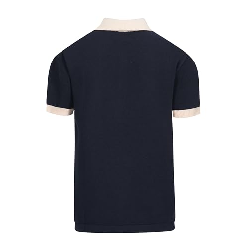 OXKNIT Men's Vintage Polo Shirt Geometric Patterns Dark Blue Knit Casual Summer Golf Poloshirts2