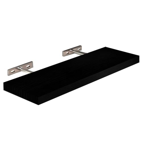 SolidRobust Estantería de Pared de Madera Maciza – Balda Flotante Resistente Negra – Estante Repisa Decorativa para...