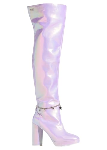 Sparkl Fairy Couture Women's Over The Knee Thigh High Chunky Heel Zip Up Naomi Boots Lilac