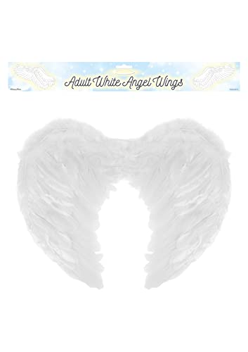 HENBRANDT 1 x White Feather Wings 44cm x 34cm White Angel Wings Cosplay Halloween and Nativity Costume Accessory Fairy Wings with White Feathers Fancy Dress Costume Accessories for Adults