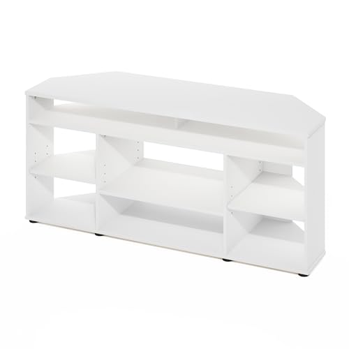 Image of Furinno BESI TV Stand, No Tools Assembly Industrial Style Entertainment Center, TV Console for TV up to 46 Inch, for Living Room, Bedroom, White