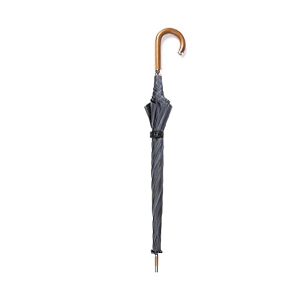 VOGUE Paraguas hombre largo Luxury Colection estampado, clásico y muy elegante, puño de madera Piantino, tejido Pongee, con acabados cromados. Todo un lujo para los días de lluvia. (Rayas)