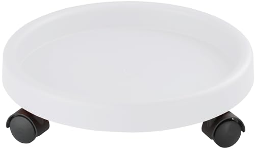 Dörner + Helmer Pflanzenroller, Rund, 34cm Durchmesser, 35kg Tragkraft, Lenkrollen, für Indoor & Outdoor, Weiß