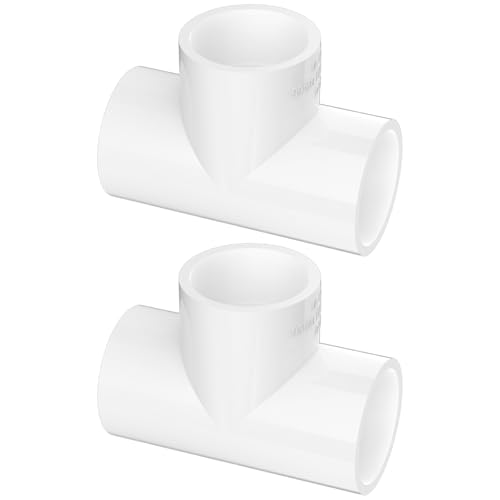 2-Pack 2 Inch PVC Tee Pipe Fittings, 3 Way Socket x Socket, Schedule 40 PVC Pipe Connectors for Plumbing, Irrigation & DIY Projects