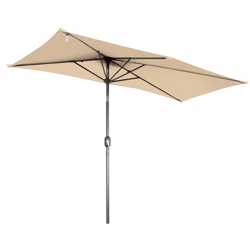 Image of Angel Living Rectangular Half Parasol, Patio Parasol with a Crank Handle and Left-Right Tilt Adjustment, UV30+ Protection for Garden Backyard Balcony Wall NO BASE INCLUDED 235 x 122 x 239cm (Beige)