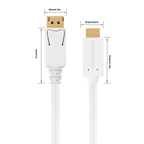 Cablecreation Displayport To Hdmi Cable 6Ft, 4K 30Hz Dp 1.2 To Hdmi Male To Male Cable, 3D Audio/Video Cord Converter For Pcs To Hdtv, Monitor, Projector, White #TOP1