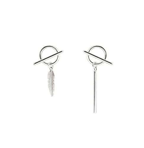 SLUYNZ 925 Sterling Silver Bar Dangle Earrings for Women Feather Drop Earrings Circle Studs