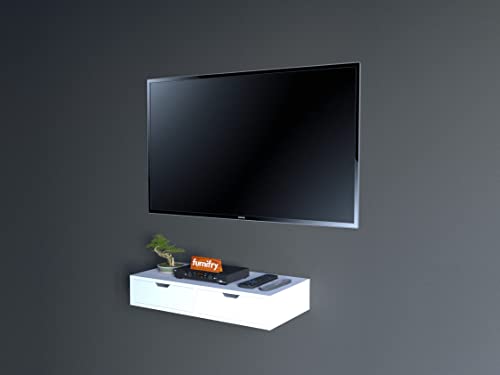 Image of Furnifry Wall Mounted 2 Tier TV Entertainment Unit /Table Storage & Decor Wood TV Cabinet for Living Room, Drawing Room, Bedroom /Wall Set Top Box Floating Shelf Stand Cabinet (WH)