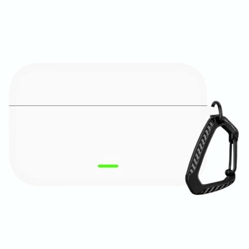 Image of Anvique Silicone Case Cover for Realme Buds T500 Pro, Shockproof Protective Earbuds Cover with Keychain Hook, Anti-Scratch Soft Silicone Skin, Full Body Protection Case (White T)