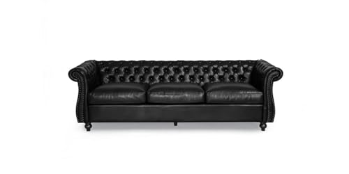 Image of Modern and Stylish 3 Seater Chesterfield Luxury Sofa with Valvet and Fabric Comfortable Sofa for Living Room, Dining Room, Hallway, and Office-(Black).