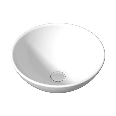 Affine Modern Round Countertop Basin Sink Ceramic Vessel Bowl Hand Washing Washbasin Bathroom Cloakroom Ensuite Gloss White 280 x 280 x 100mm Cover