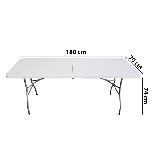 "6ft Heavy Duty Folding Table - Ideal for Catering, Camping, Picnic, Party - Portable & Compact Trestle Table with Carry Handle - Indoor/Outdoor Dining, Garden, Market, BBQ - White"