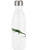  Bouteille d\'eau thermique isolée sous vide avec motif d\'iguane verte, blanc