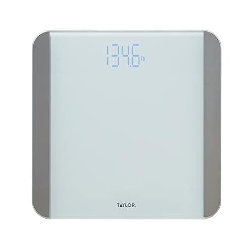 Image of Taylor Digital Bathroom Scale with Motion and Light Sensors - Glass Body Weight Scale, 12.2 x 12.2 in Stainless Steel Platform, Disappearing Blue Digit Display, Precision Tracking for Home Use