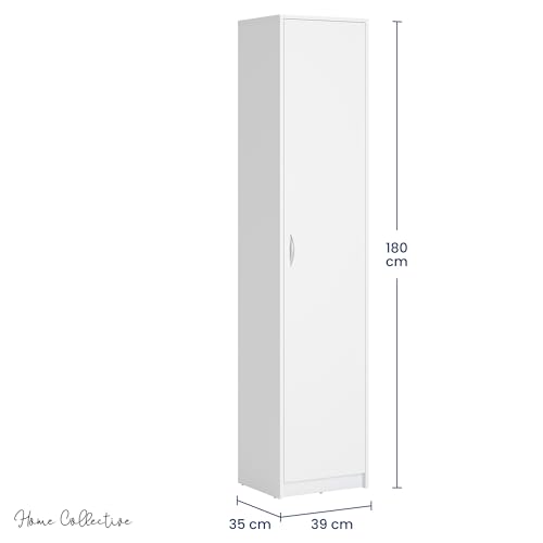 Home Collective Regal mit 5 Ebenen in mattem Finish Aktenschrank mit 4 Einlegeböden und 1 Tür, Standregal 39 cm breit mit hochwertigen Polymergriffen ideal für Schlafzimmer Wohnzimmer Flur Büro Weiß