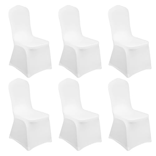 Lot de 6 housses de chaise universelles extensibles sans accoudoirs en élasthanne élastique - Lavables - Pour mariage, fête, banquet et fête - Blanc