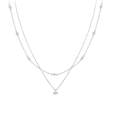 Collier Moissanite D en argent 925, le bijou double couche idéal pour briller en soirée
