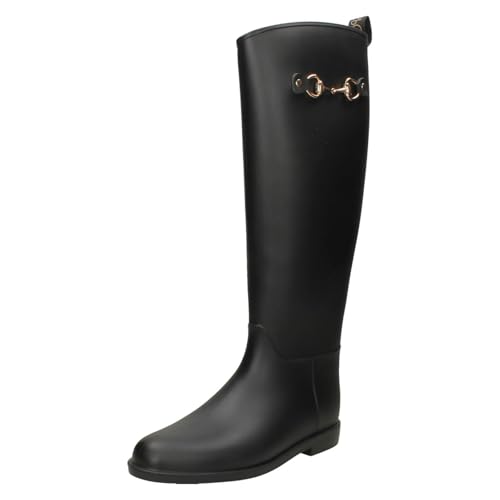 Ladies Elle Sport Pull On Wellington Riding Boots X1282 - Black Rubber - UK Size 5 - EU Size 38 - US Size 7