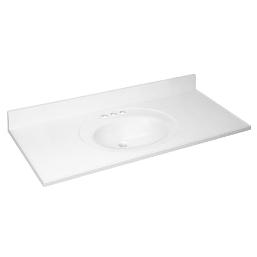 Image of Design House Cultured Marble Vanity Top, 49 in W x 22 in D, Integrated 4 in Centerset Oval Sink & Backsplash, Solid White, 586255