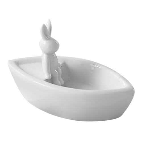 Image of OSOLADY White Ceramic Bunny Candle Stand with Minimalist Rabbit Design for Home Decor and Incense Powder Holder, Multifunctional Small Candle Holder as Present for Animal Lover