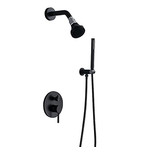 Sistema de ducha, juego grifo, combinado montado en la pared, cabezal lluvia 2,6 pulgadas, mezclador con mano, soporte, manguera, negro(Noir)