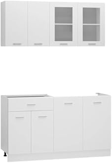 vidaXL 4-Piece White Kitchen Cabinet Set, Durable Engineered Wood Modern Design, Organised Storage for Kitchen Essentials