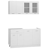 ChicAbode 4-TLG. Küchenzeile Lyon Weiß Holzwerkstoff Einbauküche Küchenblock Hängeschrank Spülenunterschrank Schubunterschrank Hängeglasschrank