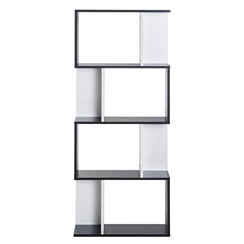 HOMCOM Bibliothèque étagère Meuble de Rangement Design Contemporain en S 4 étagères 60L x 24l x 148H cm Noir Blanc