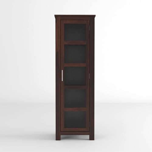Image of Sheesham Wood Corner Book Shelf with Acrylic Glass Door | Wooden Sideboard Crockery Cabinet with 5 Shelf Storage | Kitchen Display Unit | Bookshelf for Home Library | Walnut Finish