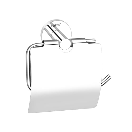 Image of Force Toilet Paper Roll Holder with Round Chrome Finish - Wall Mounted Stainless Steel 304 with Brass Base - Bathroom Tissue Roll Holder with Built-in Shelf - Rustproof, Durable & Elegant Design