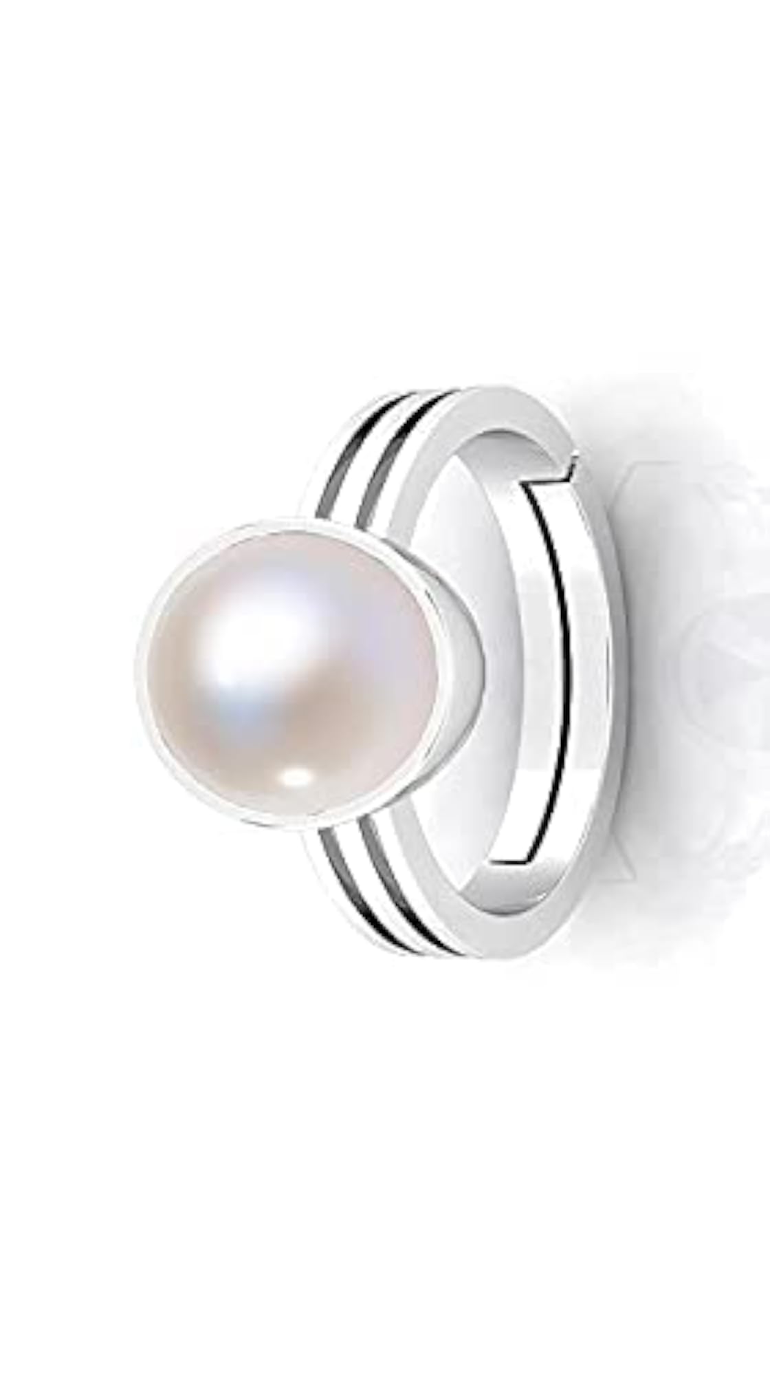 Lab-Certified Pearl Adjustable Silver Ring for Men and Women
